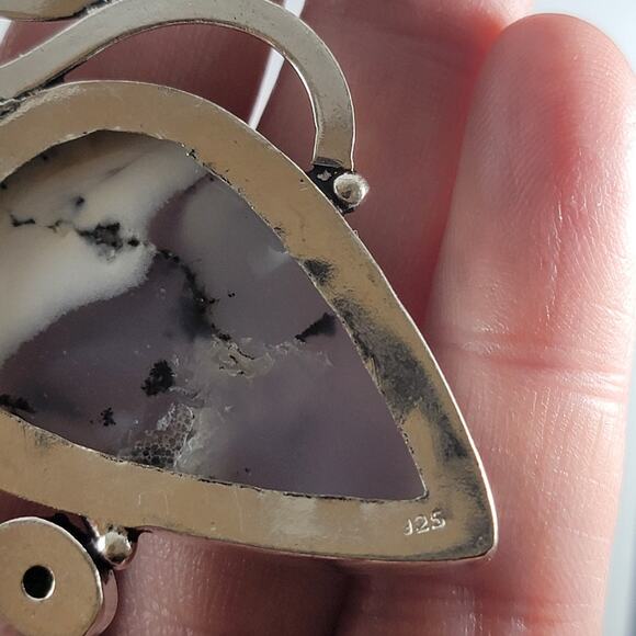 Dendritic Agate Pendant 925 Silver with Green Stones & 20" Chain Necklace - Picture 5 of 12